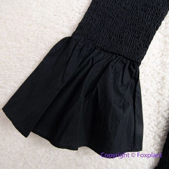 NEW J CREW SMOCKED LG SLEEVE BUTTON UP RUFFLE MINI DRESS black, M - Picture 6 of 16